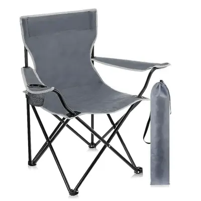 Generic Portable Folding Camping Chair with Cup Holder – Lightweight Outdoor Armchair for Beach, Picnics & Camping Grey