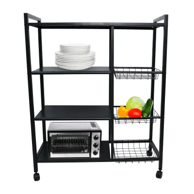 Generic Multi-Tier Rolling Kitchen Storage Rack with Wire Baskets & Shelves, Heavy Duty Organizer Cart on Wheels