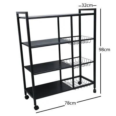 Generic Multi-Tier Rolling Kitchen Storage Rack with Wire Baskets & Shelves, Heavy Duty Organizer Cart on Wheels