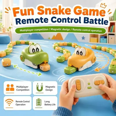 Generic RC Magnetic Greedy Snake Remote Control Toy with Extendable Magnetic Body Segments, Interactive Snake Eating Game, Wireless Controller Blue