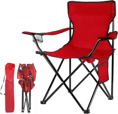 Generic Portable Folding Camping Chair with Cup Holder – Lightweight Outdoor Armchair for Beach, Picnics & Camping Red