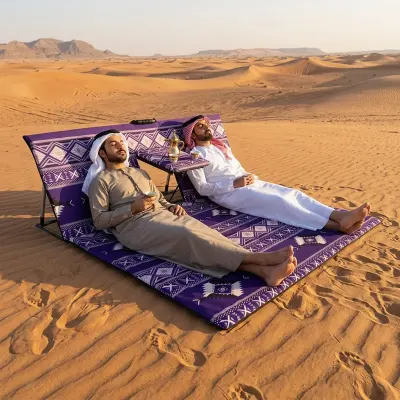 Generic Foldable Arabic Majlis Floor Seating Mat – Portable Double Reclining Floor Chair with Backrest & Armrest Table for Camping Blue