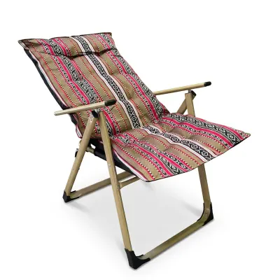 Generic Foldable Reclining Camping Chair – Multi-Position Padded Outdoor Lounge Chair with Wooden Armrests