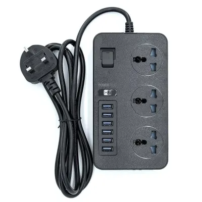 HeatZ 6 USB Port 3.1A and 3 Socket, 3000W Power Plug, Heatz ZC603, 2 Meter