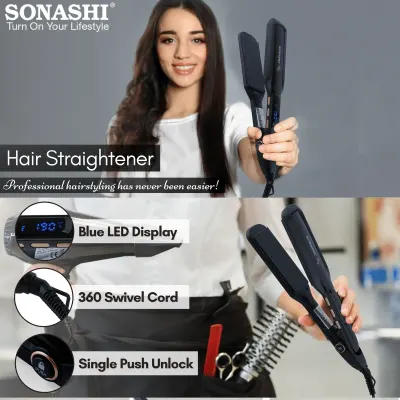 Sonashi Professional Ceramic Hair Straightener with Adjustable Temperature up to 230°C, Digital LED Display