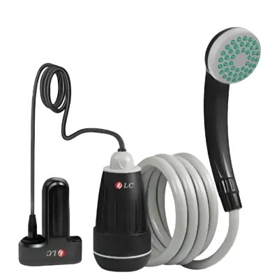 DLC Portable Rechargeable Electric Camping Shower Kit with 2200mAh Battery, 15L Collapsible Water Bucket