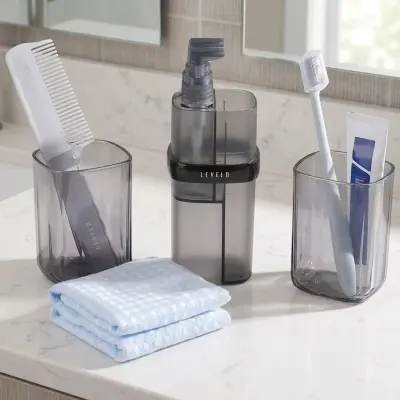 Levelo 7-in-1 Travel Essential Kit with Refillable Bottles, Toothbrush Holder, Comb, Towel & Compact Toiletry Organizer for Travel, Home, Bathroom, Gym and Daily Personal Care