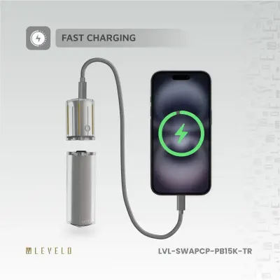 Levelo SwapCell PRO 15000mAh Power Bank with Accessories – Fast Charging Powerbank with USB-A, Type-C, Magnetic Attachment, Arc Lighter and Torchlight