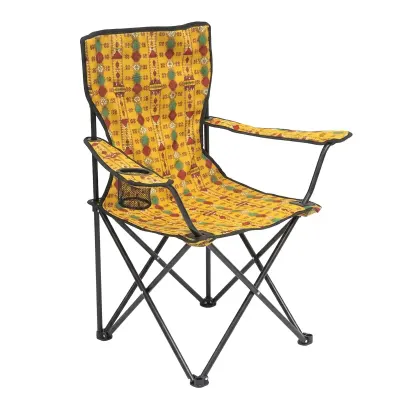 Generic Portable Folding Camping Chair with Cup Holder – Lightweight Outdoor Armchair for Beach, Picnics & Camping Yellow
