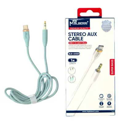 MpBlberri USB-C to 3.5MM Jack Stereo Aux Cable 1 Meter mpBLBERRI BLB-AX501