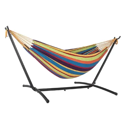 Generic Double Hammock with 9FT Space Saving Steel Stand Includes Portable Carrying Case, 450 Pounds Capacity, Outdoor Hanging Bed