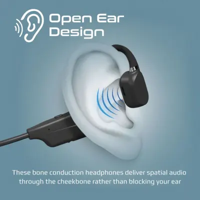 Promate Open-Ear Wireless Bone-Conduction Headphones – Lightweight, Sweat-Resistant, 8H Playtime, Bluetooth 5.0, Built-in Mic for Sports & Calls Black