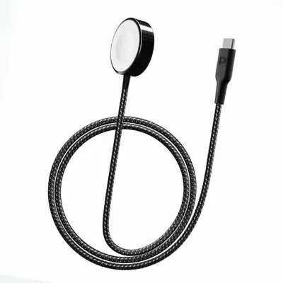 Powerology 5 Watt Braided Type-C Watch Charger Cable with 1.2 Metre Length, Powerology - Black
