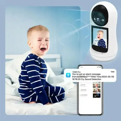 Generic Smart Indoor Video Call Camera with Built-In Display, Mobile App Remote Viewing, Two-Way Communication, Motion Detection, Cry Sound Alerts, Fall Detection and Night Vision