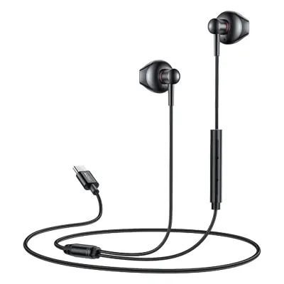 Yesido Earphones with Wired Control and Ergonomic Design, 3 Buttons and Type-C Connector, Yesido YH49 - Black
