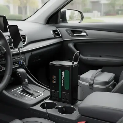 Green Lion Car Inverter 300W 7-In-1 Multi-Port DC to AC Power Inverter with PD 100W USB-C, Dual AC Sockets & Fast Charging – Black