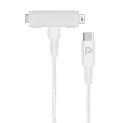 Powerology 60 Watt 2-in-1 Type-C to Type-C and Lightning Charging Cable with 1.2 Meter Length, Powerology - White