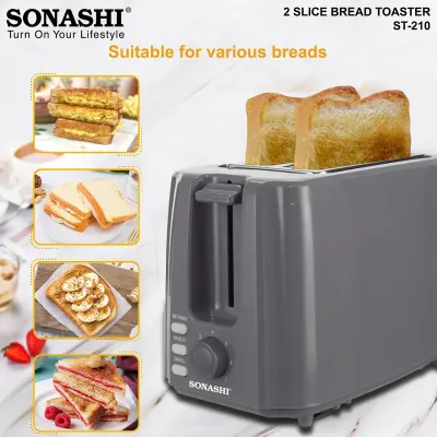 Sonashi Electric 2-Slice Bread Toaster 750W with 7 Adjustable Browning Levels, Defrost, Reheat and Cancel Functions