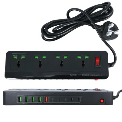 HeatZ PowerPlug 3000W Power Strip with 4 AC Sockets, 10 USB Ports (5 Type-C + 5 USB-A), Fast Charging & Surge Protection