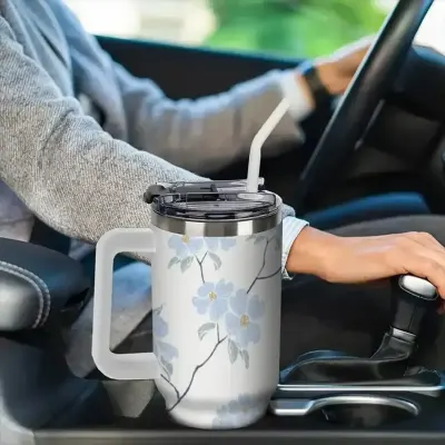 Generic Double Wall Stainless Steel Floral Mug 40oz – Keeps Drinks Hot 4 Hrs & Cold 17 Hrs with Handle and Straw Double Wall Stainless Steel Floral Mug 40oz – Keeps Drinks Hot 4 Hrs & Cold 17 Hrs with Handle and Straw