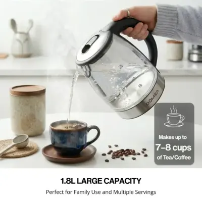 DOMEA Electric Glass Kettle – 1.8L Capacity, 1500W Power