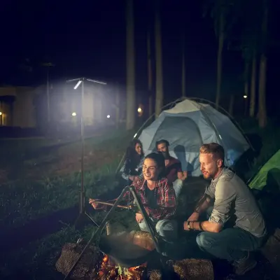 Powerology Portable foldable camping lamp with tripod stand — 5-ft tall, super-bright 3000-lumen, splash-proof (IP54) with built-in 15,600mAh power bank