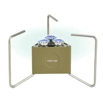 Green Lion 3-Burner Foldable Camping Stove 8000W High Power Portable Outdoor Gas Cooker with Adjustable Flame Control for Hiking and Backpacking