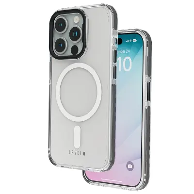 Levelo iPhone 15 Pro Max FlexiGuard MagSafe Transparent Case Levelo - Black Black