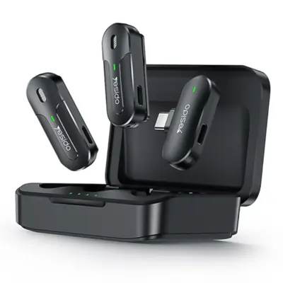 Yesido Wireless Lavalier Microphone Kit with Type-C Receiver and Charging Case, Yesido KR17 - Black