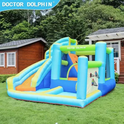Generic Inflatable Kids Water Park and Bounce House with Curved Water Slide, Splash Pool, Climbing Wall, Jumping Castle