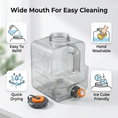 Generic Portable 20L Camping Water Container Large Capacity Clear Plastic Water Tank with Spigot, BPA Free Food Grade Water Storage Jug for Outdoor Travel