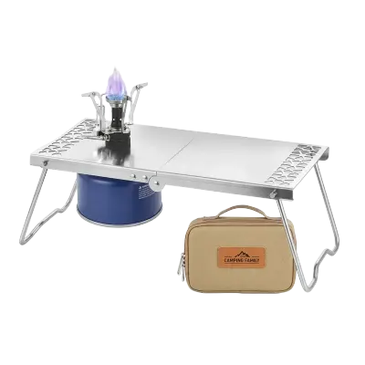 Camping Family 2000W Portable Gas Camping Stove with Foldable Stainless Steel Cooking Table, Electronic Ignition, Compact Gas Burner