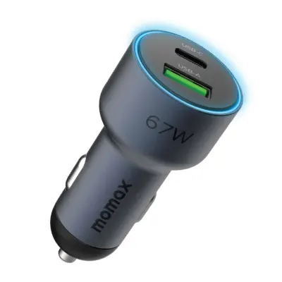 momax 67W Dual Port Car Charger USB-C & USB-A PD3.0 Fast Charging