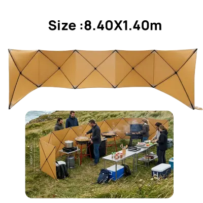 Camping Family 8.4M Portable Folding Camping Windbreak Privacy Screen with Oxford Cloth Panels, Foldable Support Frame, Ground Anchoring Points and Carry Bag