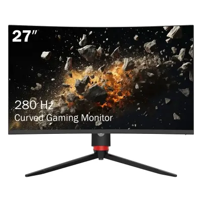 Porodo 27-Inch 280Hz Curved Full HD Gaming Monitor with 1500R CSOT Display, HDR Support, AMD FreeSync, NVIDIA G-SYNC Compatibility, RGB Lighting, Adjustable Rotating Stand, DisplayPort 1.4 and Dual HDMI – PDX546