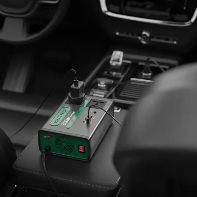Green Lion Car Inverter 300W 7-In-1 Multi-Port DC to AC Power Inverter with PD 100W USB-C, Dual AC Sockets & Fast Charging – Black