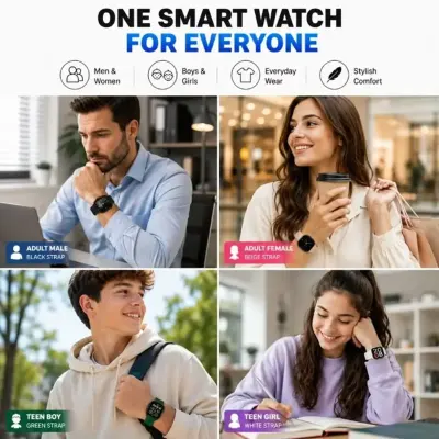 Keqiwear ساعة كيكيليبر KW100 Ultra 3 الذكية - مجموعة 7+1 أساور، مكالمات بلوتوث، تتبع اللياقة البدنية والصحة، شحن لاسلكي، شاشة عريضة عالية الدقة مقاس 2.0 بوصة