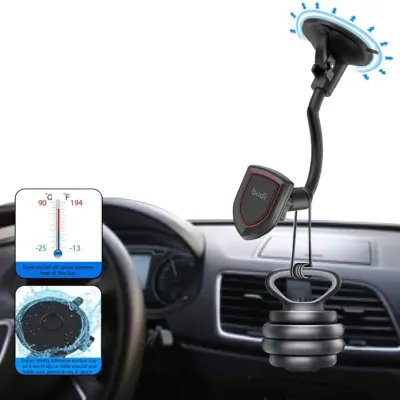 Budi Magnetic Car Phone Holder with Windshield Mount & 360° Rotation