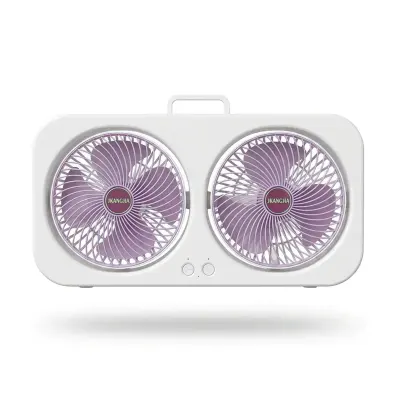 Generic Rechargeable Double-Head Circulating Table Fan with Independent 90° Adjustment, 3-Speed Airflow, Type-C Charging, Low-Noise Operation, Carry Handle and Mobile Phone Holder Pink