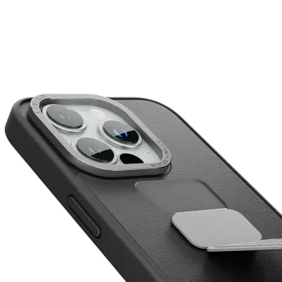 Levelo iPhone 15 Pro Morphix Leather Case With Kickstand Grip Levelo - Grey Grey