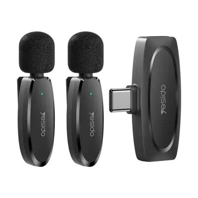 Yesido Dual Wireless Microphone, Type-C Connector, Yesido KR13 Black