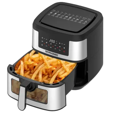 Sonashi Digital Air Fryer with 9.5L Large Capacity, 2150W Max Power, Double Heating Elements, 360° Hot Air Circulation, 10 Auto Cooking Menus, Touch Control Display