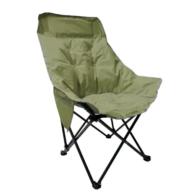 Generic Folding Moon Camping Chair 70 × 58 × 38 cm – Portable Outdoor Chair with Padded Seat and Carry Bag Olive Green