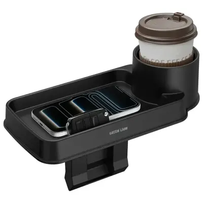 Green Lion Carvox Seat-gap Organizer With Cup Holder And Storage Tray. 3-level Adjustable Insert, Tool-free Slide-in Install, Fits Most Cars