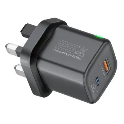 Promate Ultra-Fast Dual Port AC Charger With 25W Power Delivery And Qc 3.0, Promate Powerport-25AC