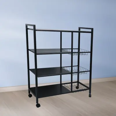 Generic Multi-Tier Rolling Kitchen Storage Rack with Wire Baskets & Shelves, Heavy Duty Organizer Cart on Wheels