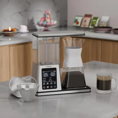 Lepresso Crystal Brew Drip Tea & Drip Coffee Maker Machine 1400W, Smart Digital Control,1.2L Capacity, Keep-Warm Base, Dishwasher-Safe Component, SUS304 Stainless Steel, 2/4/6/8 Cup Options - Silver