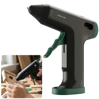 Green Lion Rechargeable Cordless Electric Hot Melt Glue Gun 1500mAh with Under 65-Second Fast Heating, 1.8mm Anti-Drip Precision Nozzle, USB-C Charging, 7mm Glue Stick Support & Ergonomic Pistol-Grip Design