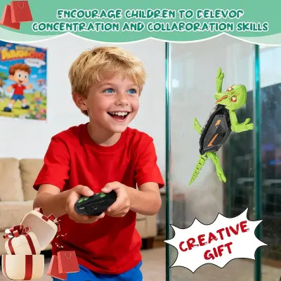 Generic Wall-Climbing & Floor Dual-Mode RC Gecko Toy – 360° Rotating Suction, LED Glowing Eyes, 2.4GHz Wireless Remote Control, USB Rechargeable