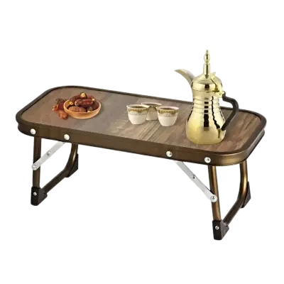 Camping Family Portable Folding Camping Table with Wood-Look Rectangular Top, Foldable Metal Legs, Support Braces and Compact Low-Height Design
